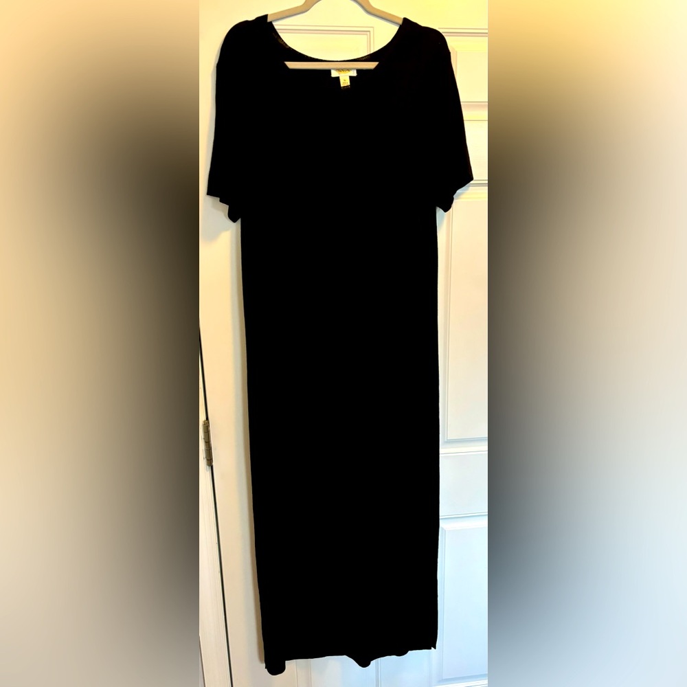 TALBOTS Wool Blend Maxi Short Sleeve  Dress Sz XL Side Vent Perfect Black Dress